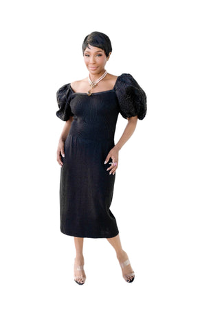 Vintage St. John for I. Magnin Black Knit Dress with Exaggerated Puff Sleeves
