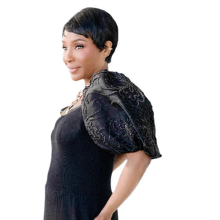Vintage St. John for I. Magnin Black Knit Dress with Exaggerated Puff Sleeves