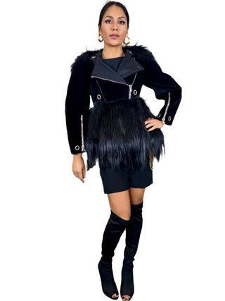 Alexander McQueen, Y2K Velvet and Faux Fur Biker Jacket