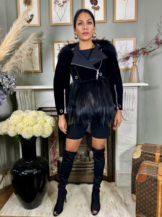 Alexander McQueen, Y2K Velvet and Faux Fur Biker Jacket