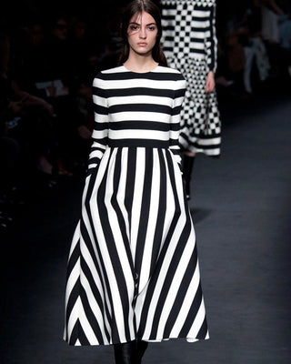 Valentino FW15 Runway Large-Stripe Wool & Silk Mii Dress