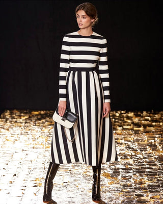 Valentino FW15 Runway Large-Stripe Wool & Silk Mii Dress