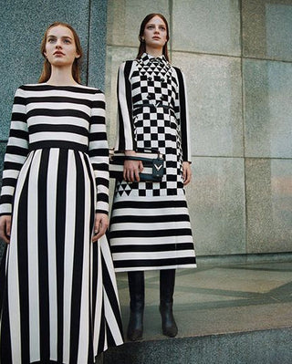 Valentino FW15 Runway Large-Stripe Wool & Silk Mii Dress