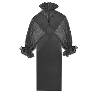 Black Criss Cross Midi Dress with Sheer Wing Sleeves