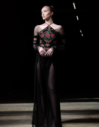 Harmony Couture Embroidered Rose Crystal Beaded Top
