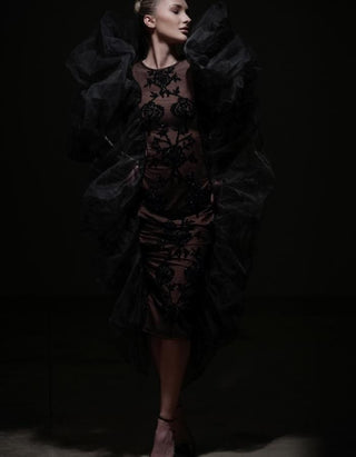 Harmony Couture Sheer Dress w/ Voluminous Detachable Sleeves