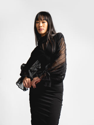 Harmony Couture Criss Cross Dress w/ Sheer Wing Sleeves