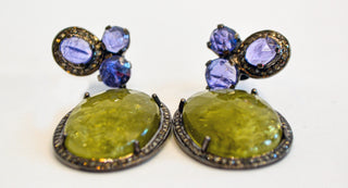 Tanzanite, Peridot & Diamond Drop Earrings
