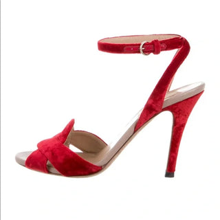 Vintage Valentino Garavani Red Velvet Strappy Heels (owned by Linda Fargo)