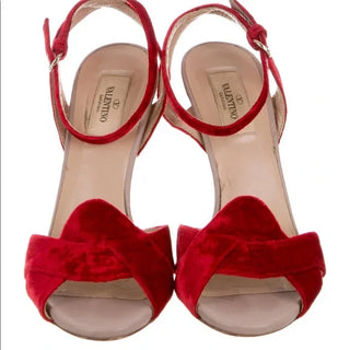 Vintage Valentino Garavani Red Velvet Strappy Heels (owned by Linda Fargo)
