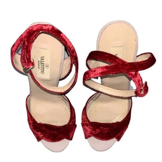 Vintage Valentino Garavani Red Velvet Strappy Heels (owned by Linda Fargo)