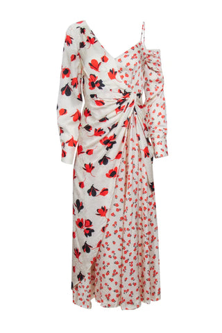 Self-Portrait Asymmetrical Floral Printed Cream Dress w/Tag